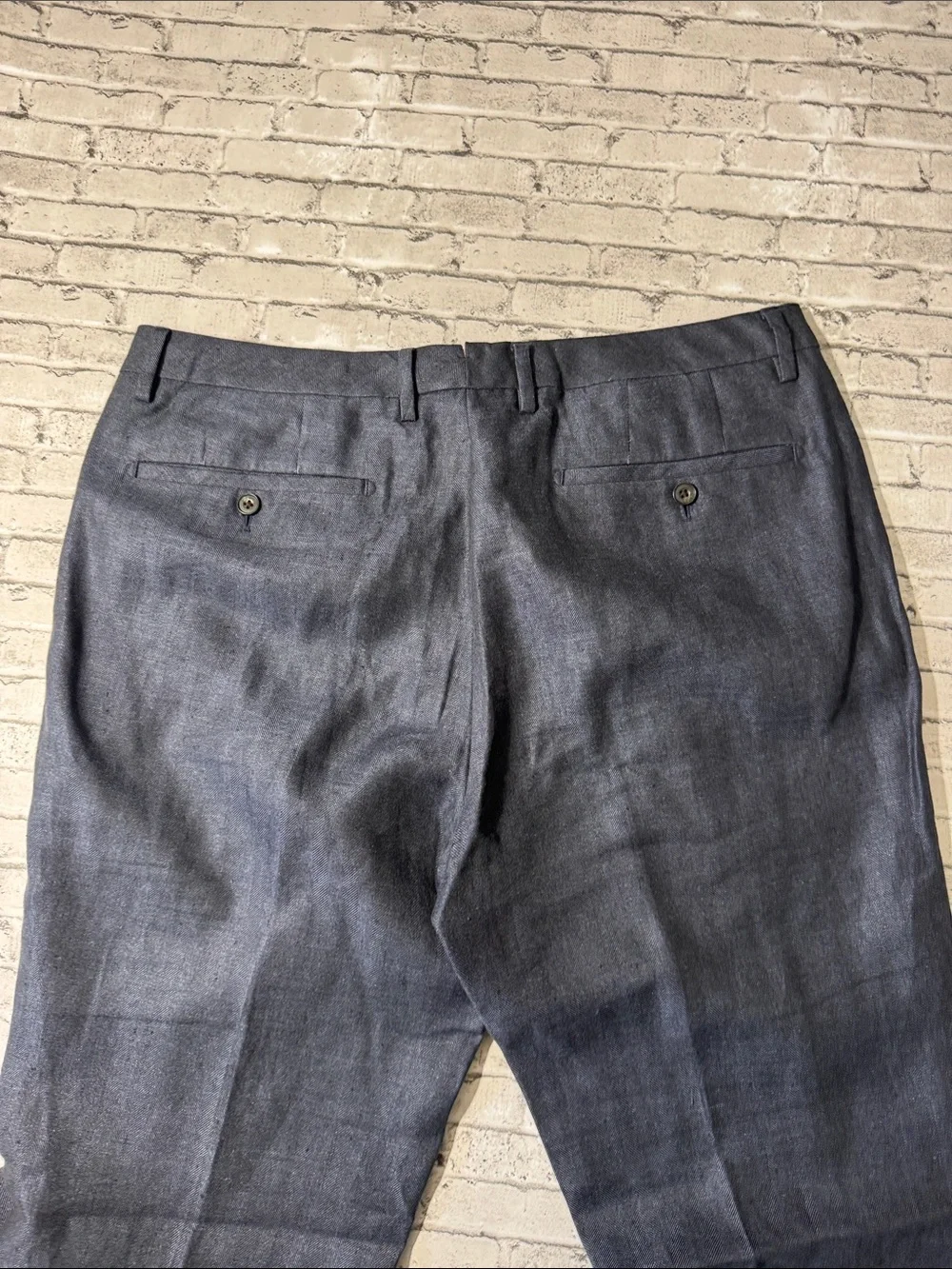 Bonobos mens 36x30 straight fit navy blue 100% linen flat front chino pants EUC